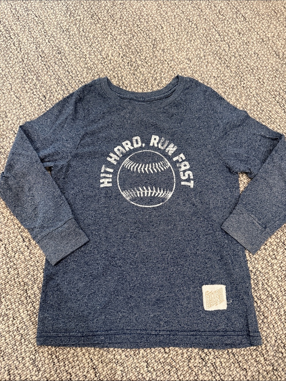 Original Retro Brand Navy Long-Sleeve Baseball Graphic Tee for Kids